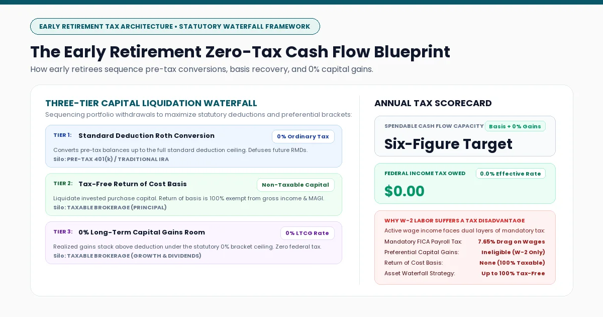 Visual illustration for How Early Retirees Live on Up to $128,900+ Cash with $0 in Federal Income Tax