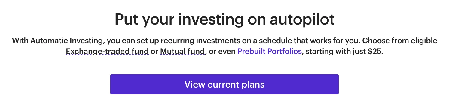 E*TRADE Automatic Investing homepage with View Current Plans button