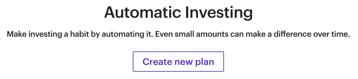 E*TRADE Automatic Investing dashboard with Create New Plan button